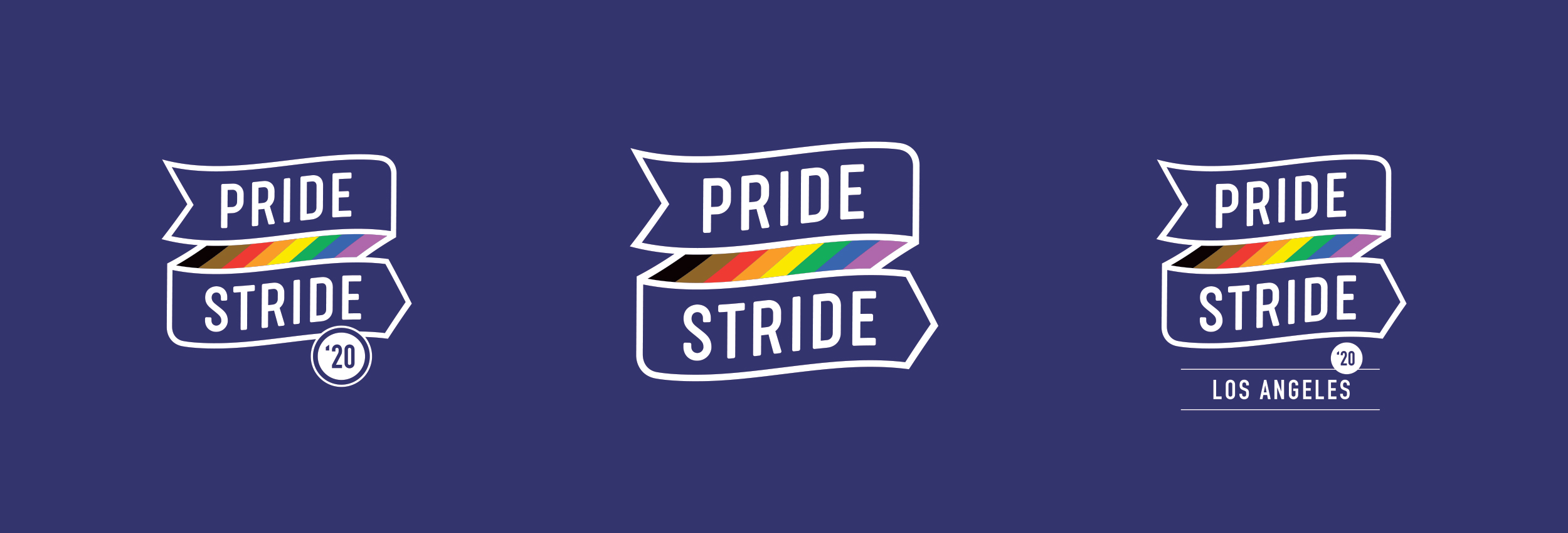 pride stride white logo with rainbow on purple